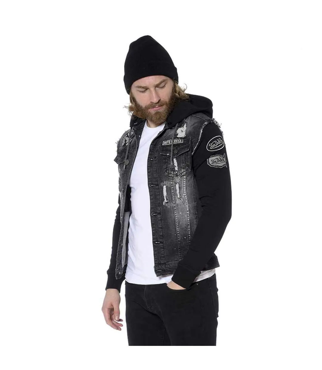 Veste Von Dutch Jeans Bi-matière homme modèle Dutch Used Noir