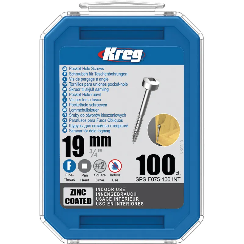 Vis trous de poche Kreg 19mm - Zinc / Pan-Head - Filetage fin - 100pcs